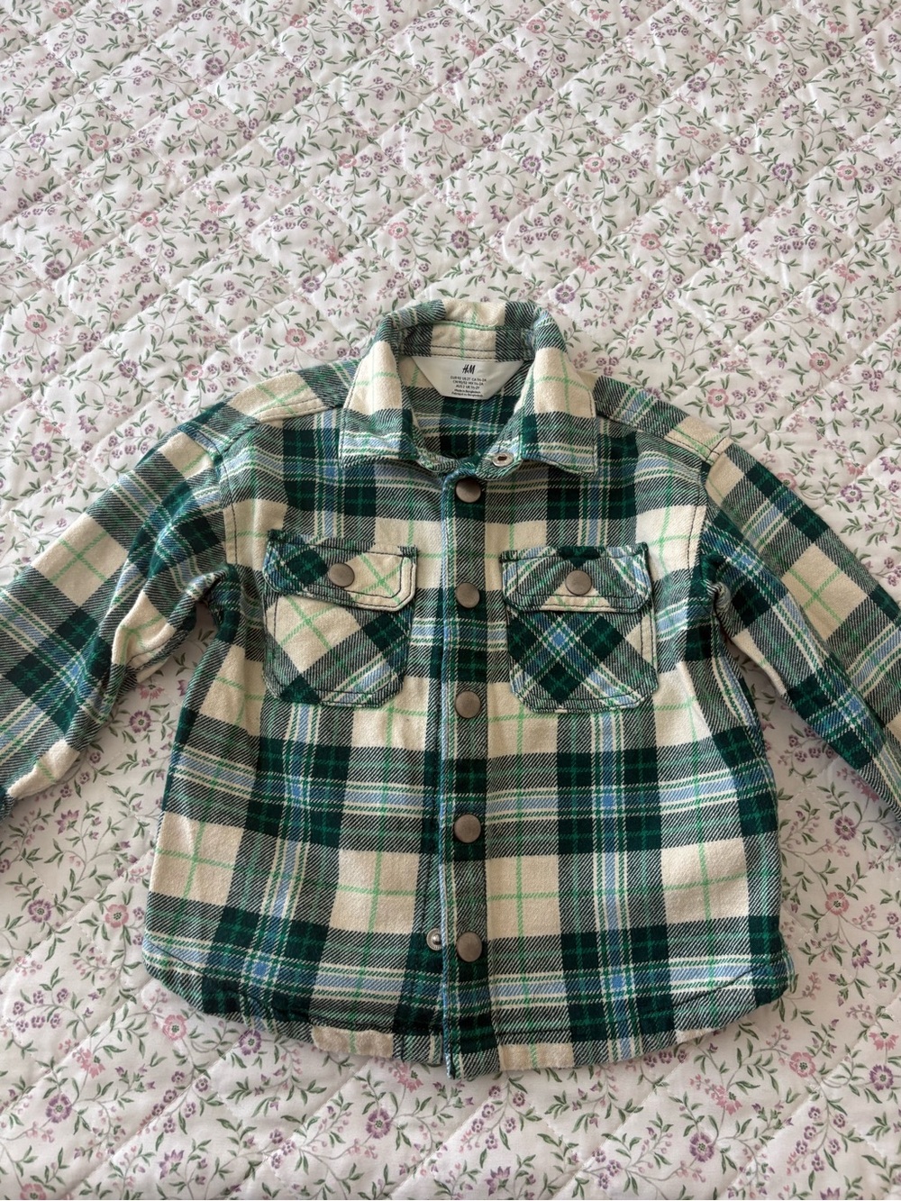 H&M Green and Cream Plaid Button-Front Kids Shirt Jacket
